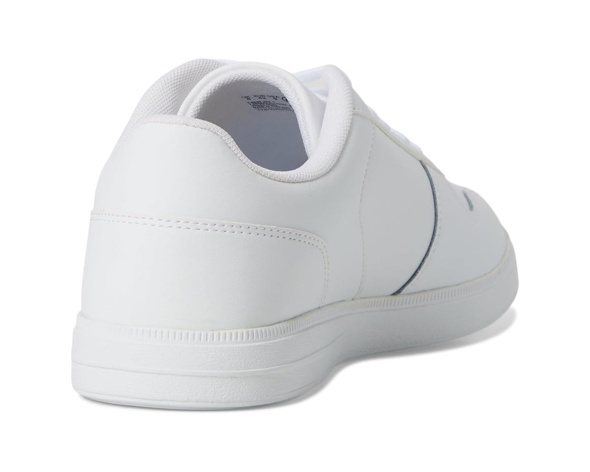 White Lacoste T-base sneakers with cushioned heel and smooth side panel