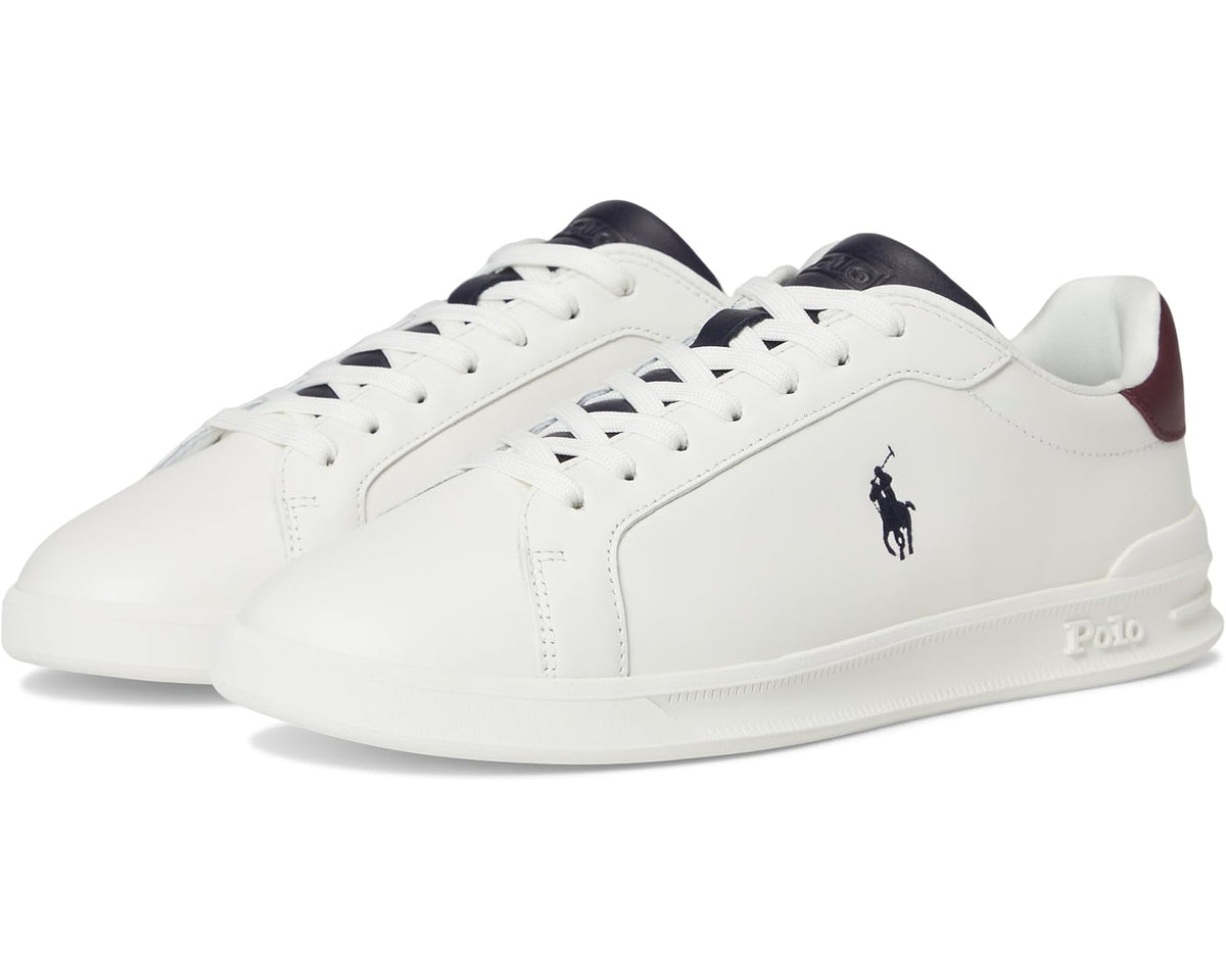 Men's Polo Ralph Lauren leather sneakers in off-white with navy and wine accents