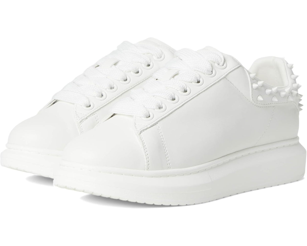 Men's white low-top sneakers with lace-up and spiked side details