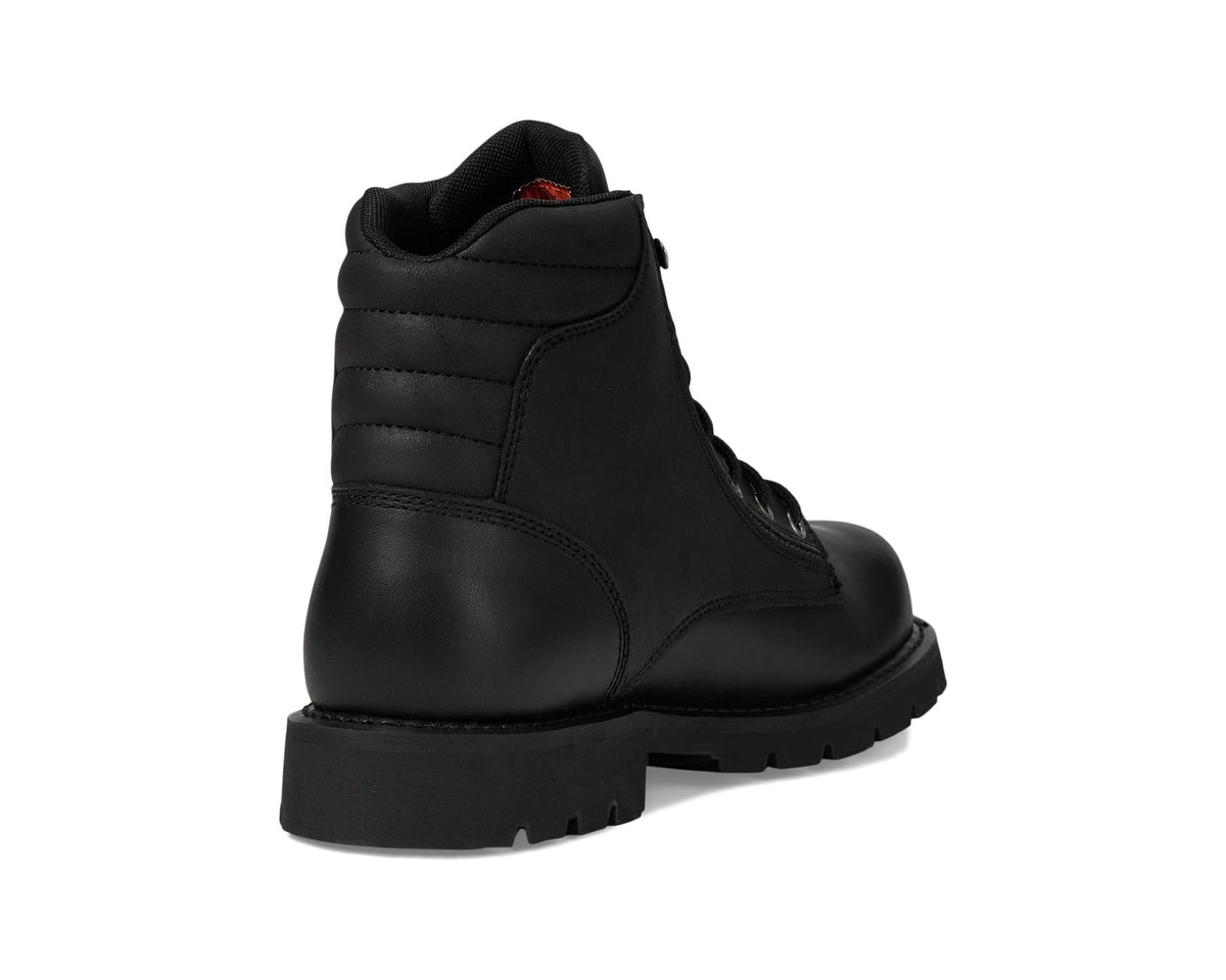 Black lace-up ankle boots with cushioned heel and rear panel stitching