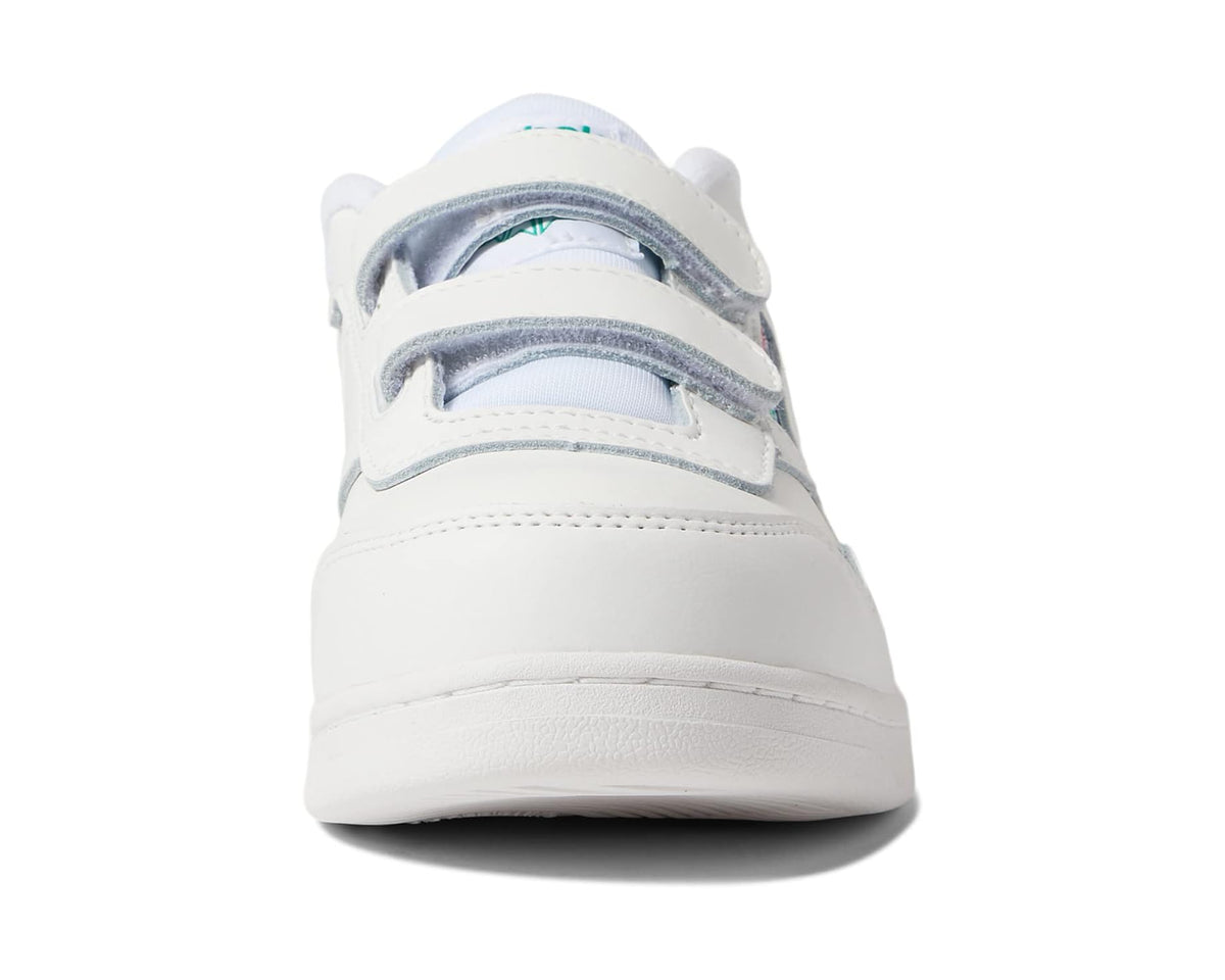 Reebok white work sneaker back view with lace-free straps and padded collar