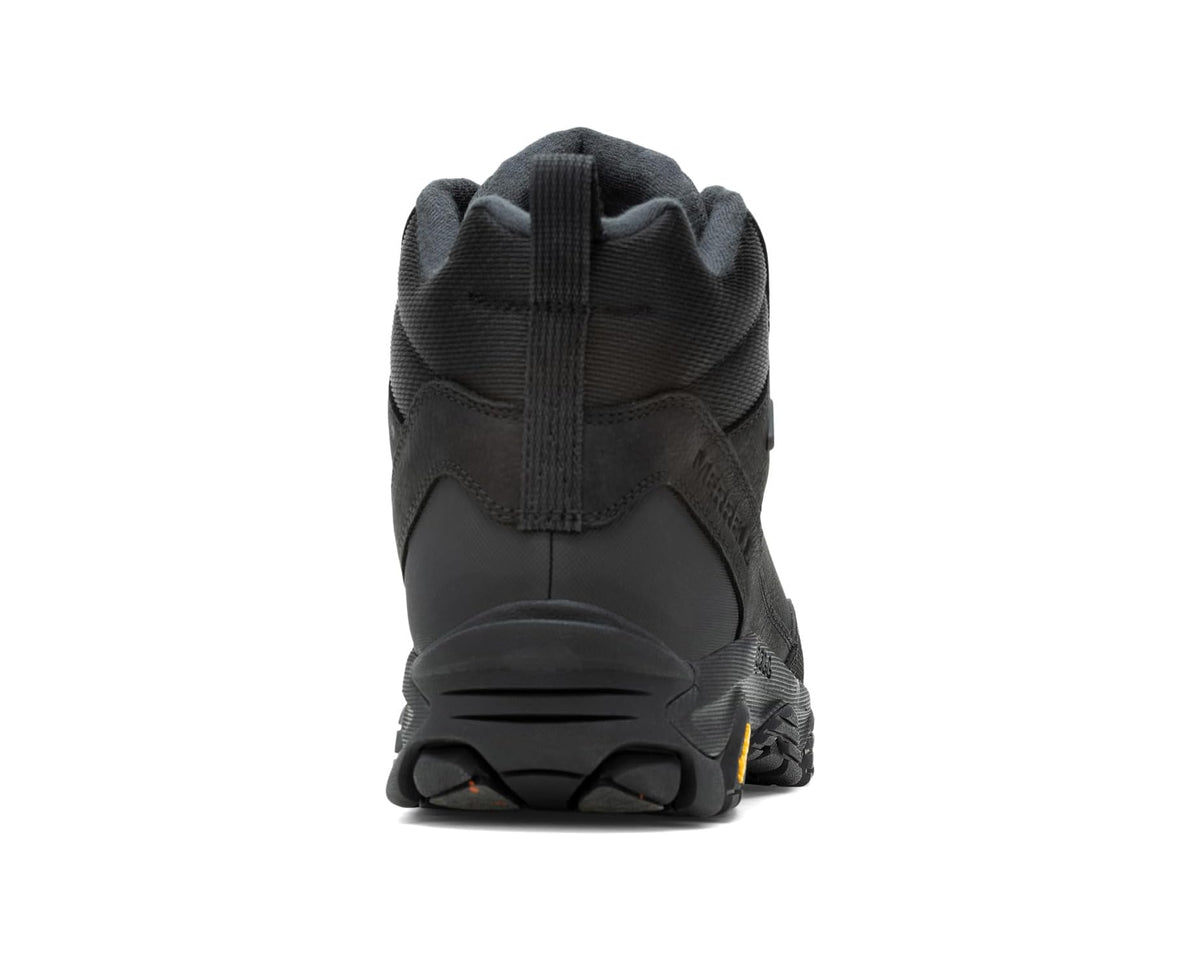 Black waterproof boot heel view with padded collar and molded rubber outsole