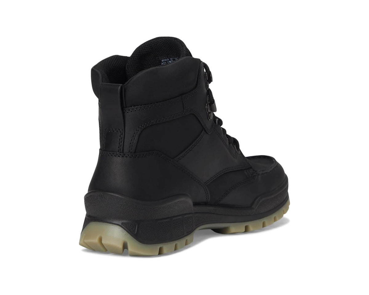 ECCO GORE-TEX black boots, back view with padded collar and rugged rubber sole.