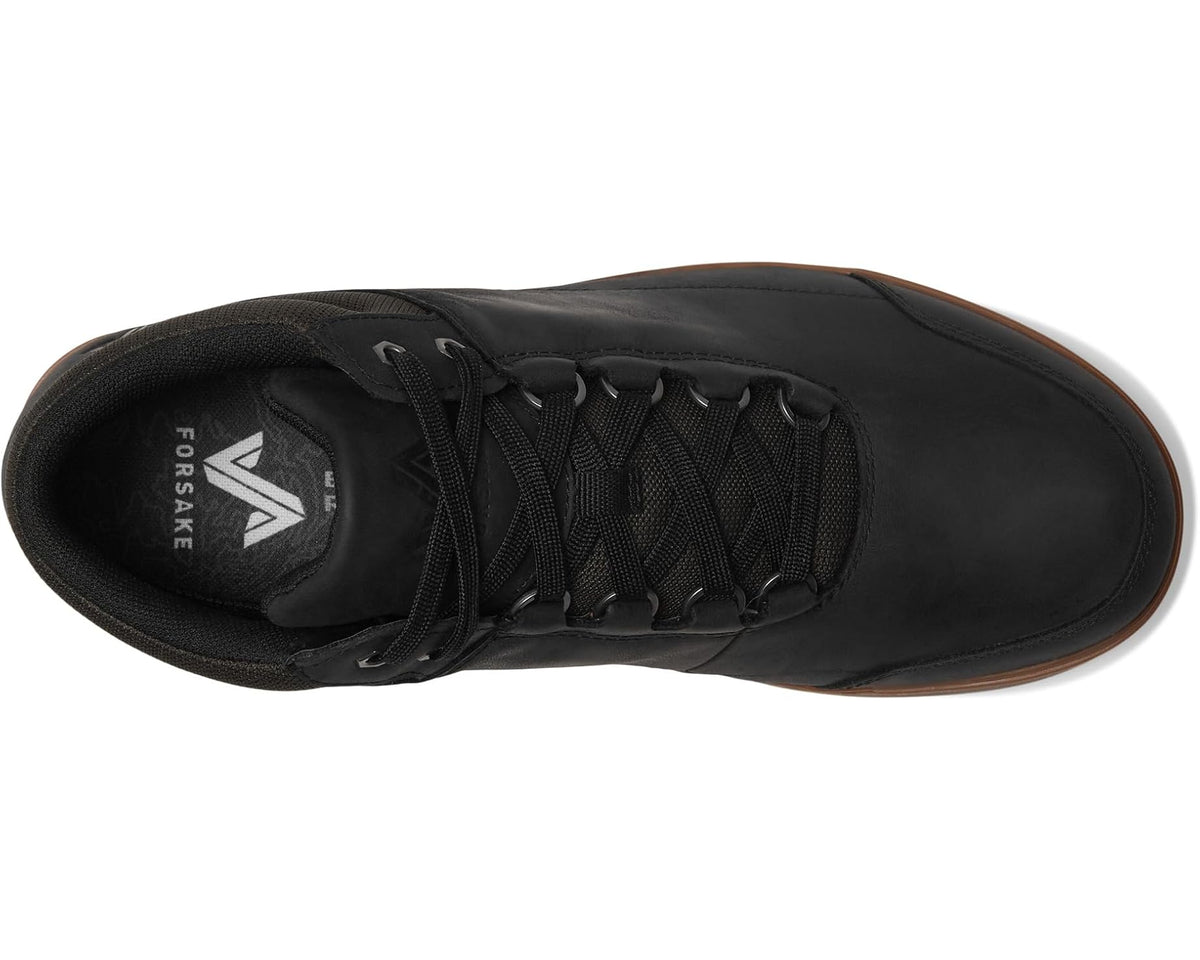 Black waterproof boot toe and laces; Forsake logo on inner lining
