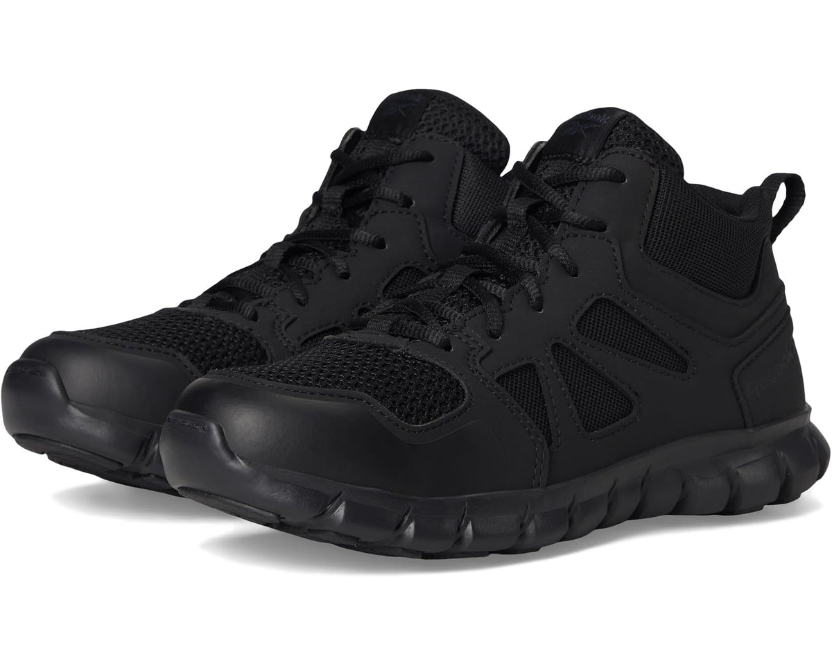 Reebok tactical mid sneakers, black lace-up with cushioned rubber sole