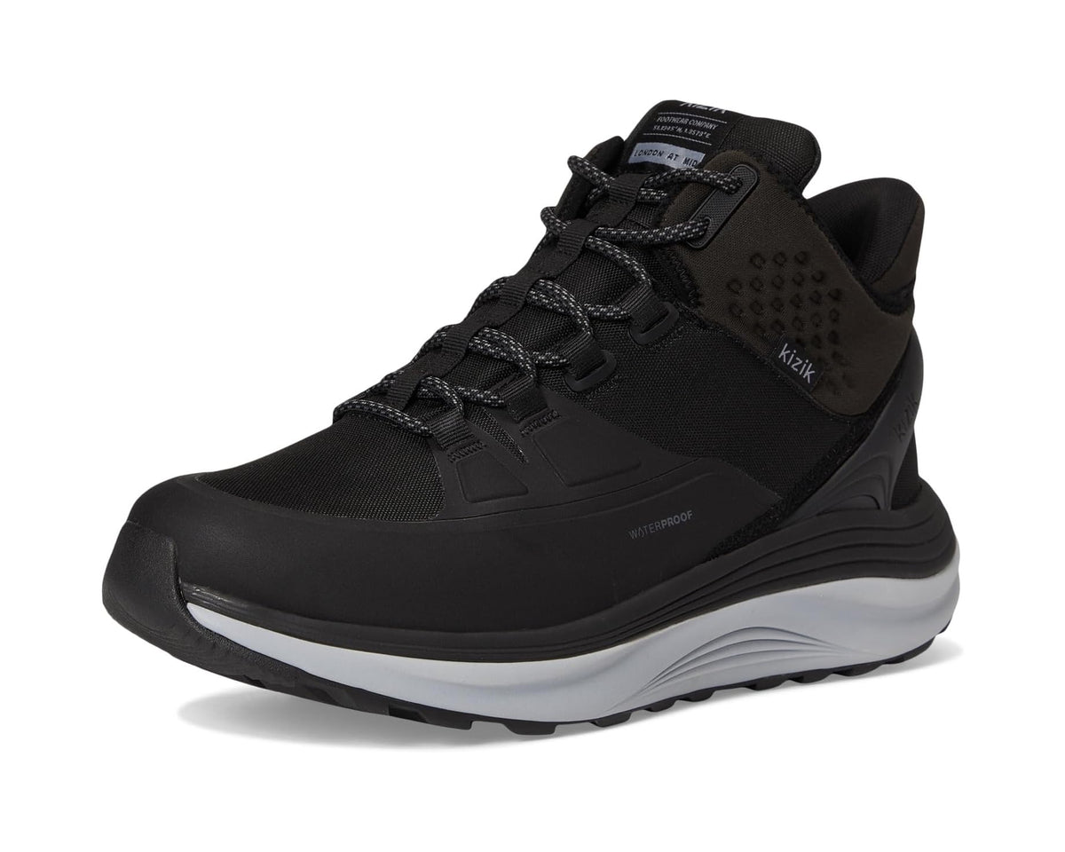 Black lace-up high-top sneaker with slip-on heel and thick light-gray sole