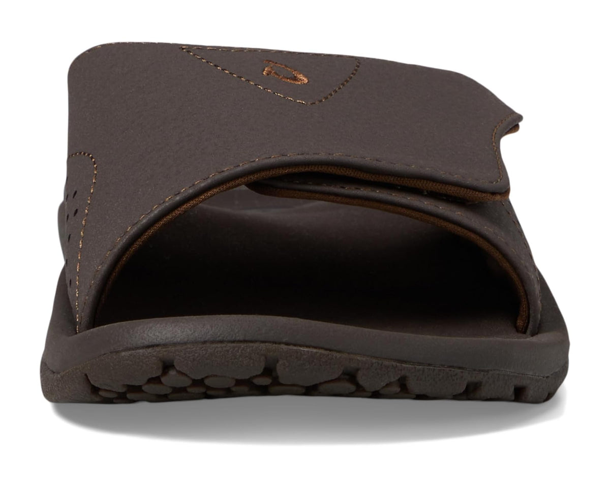 OluKai men's Nalu slide sandal upper with perforated strap and side logo