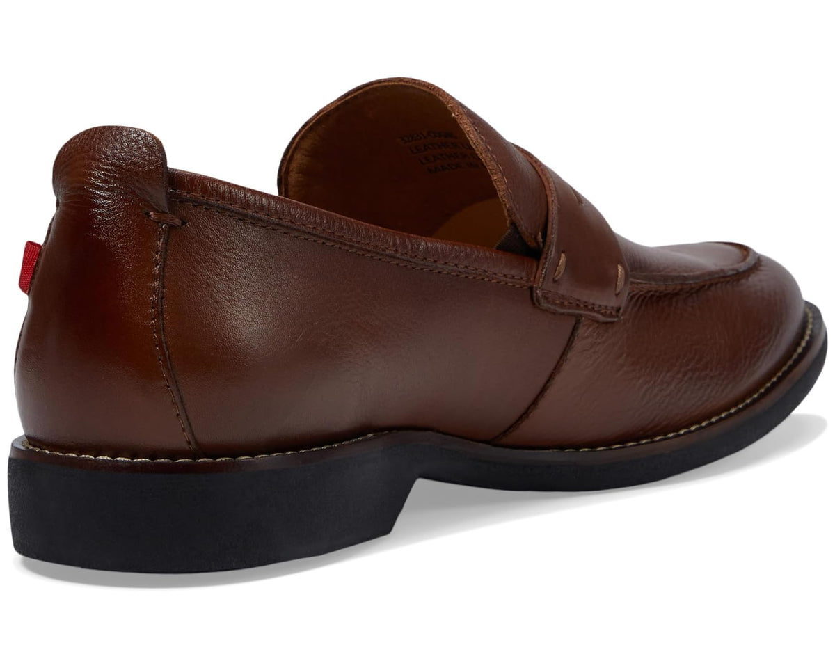 Men's brown leather loafer with cushioned collar and stitched moc toe