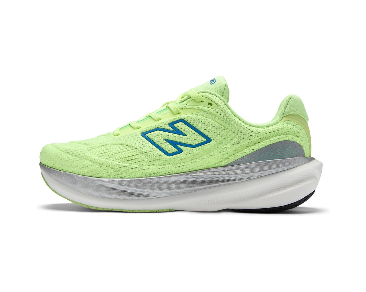 Men's New Balance 1080v15 running shoes, neon green upper with blue N and gray sole