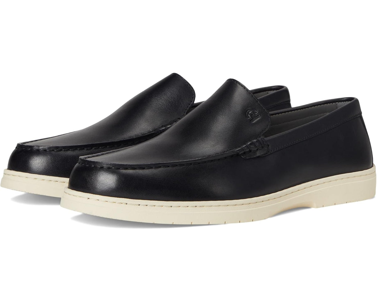 Men's black leather loafer with ivory sole and slip-on penny keeper