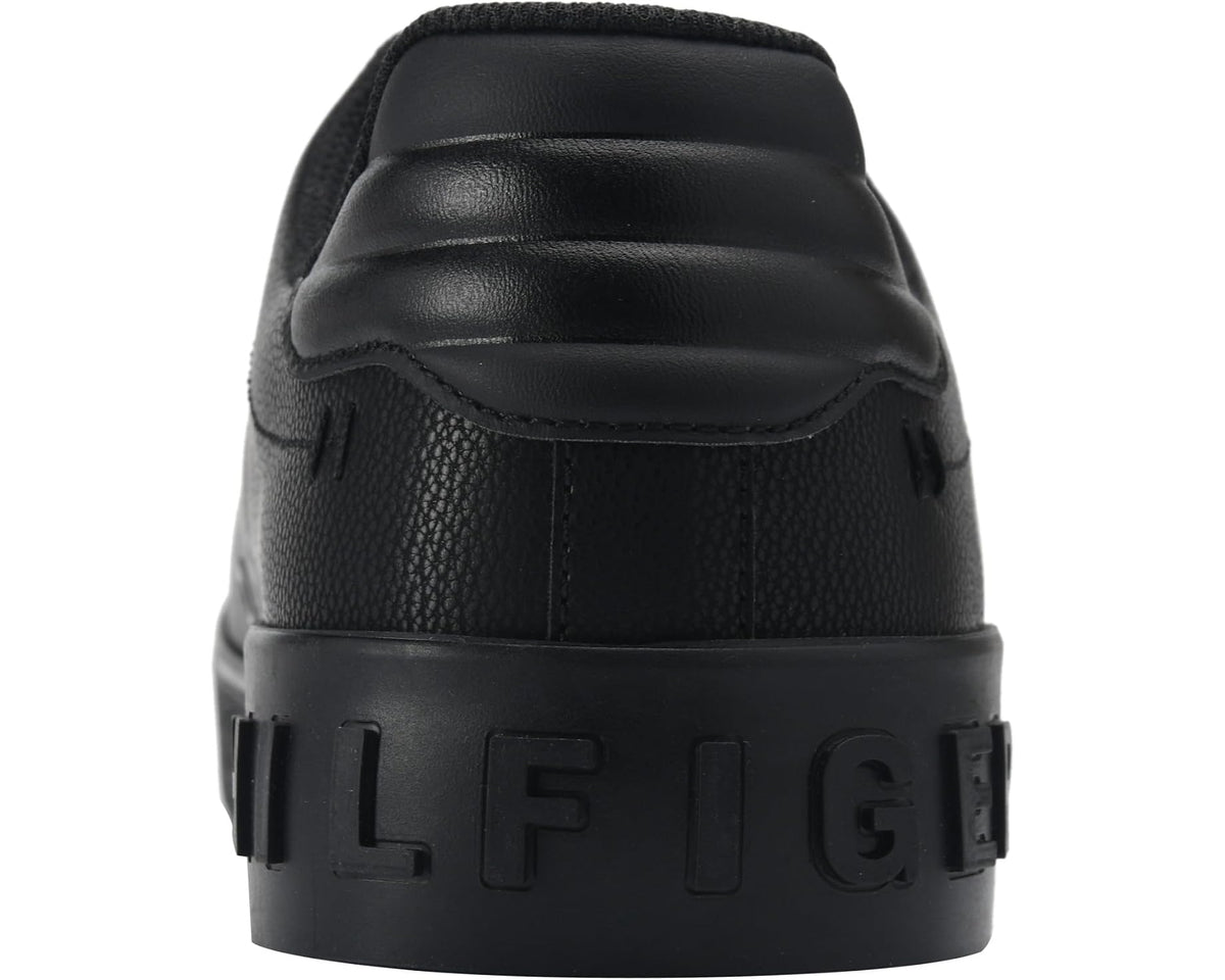 Men's black sneaker heel with raised HILFIGER branding and padded collar