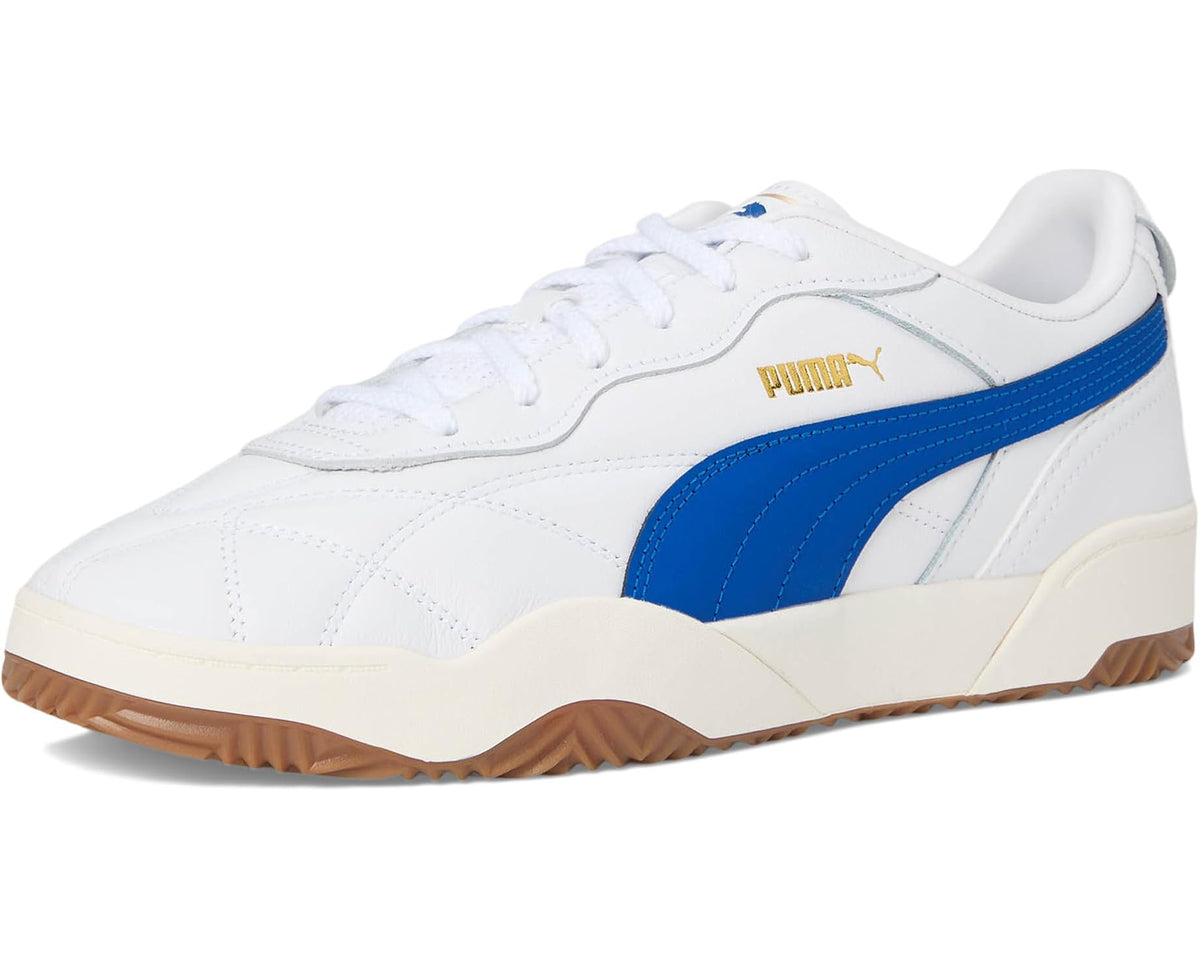 Men's white-and-blue PUMA sneakers with lace-up front and gum sole
