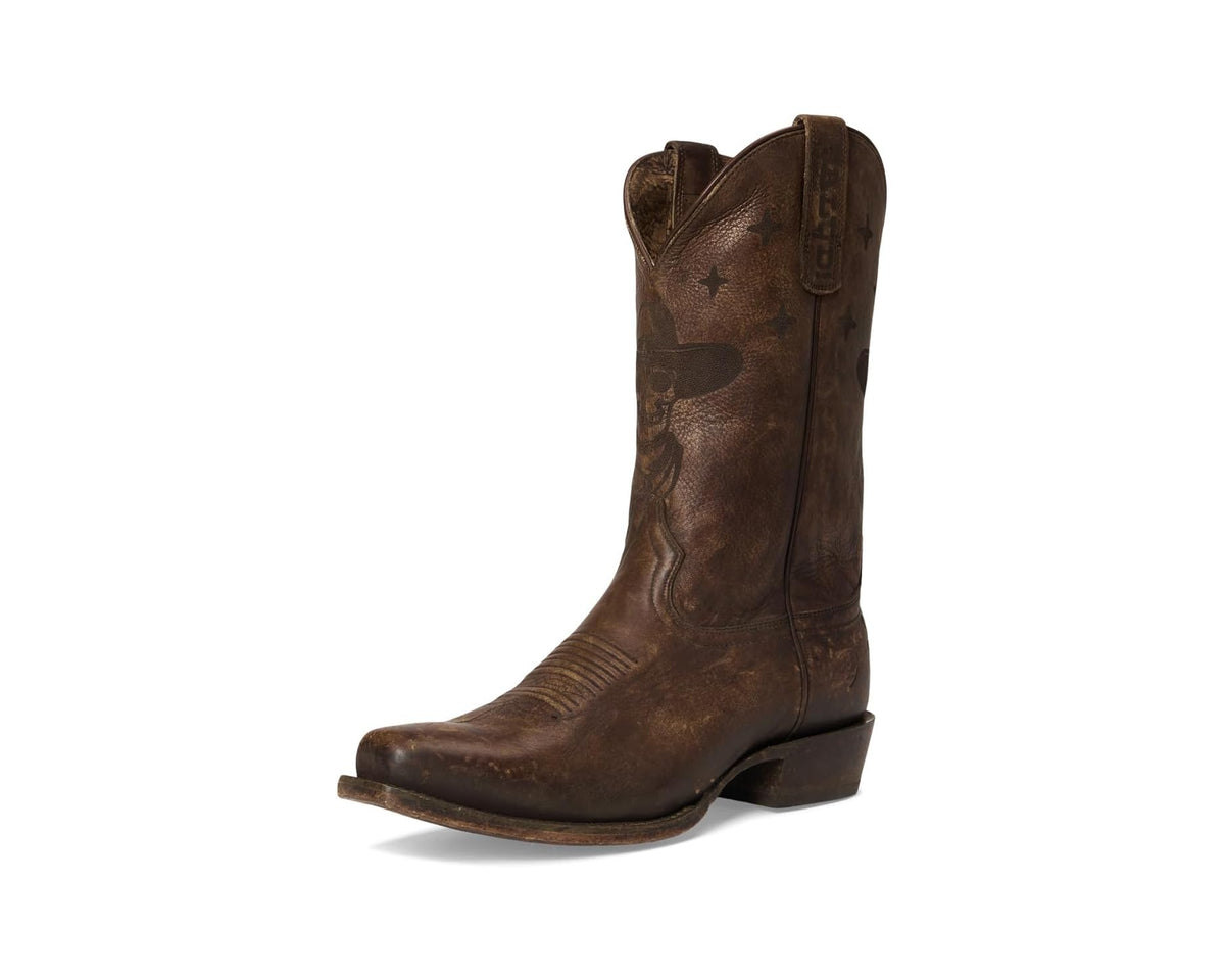Men's Ariat stonewashed brown high western boots, full side view