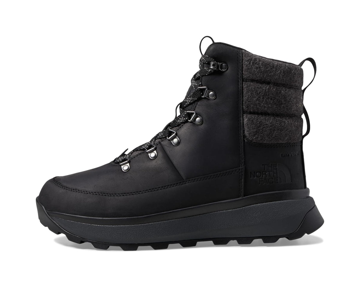 Men's black waterproof leather winter boot with lace-up and side ankle panel