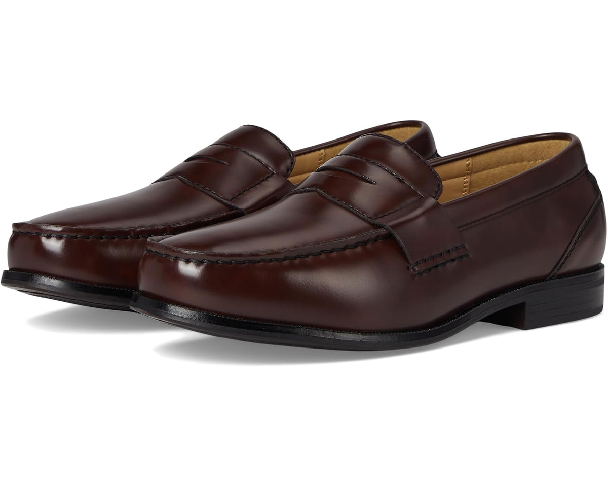 Cordovan leather slip-on loafers with moc-toe stitching and strap
