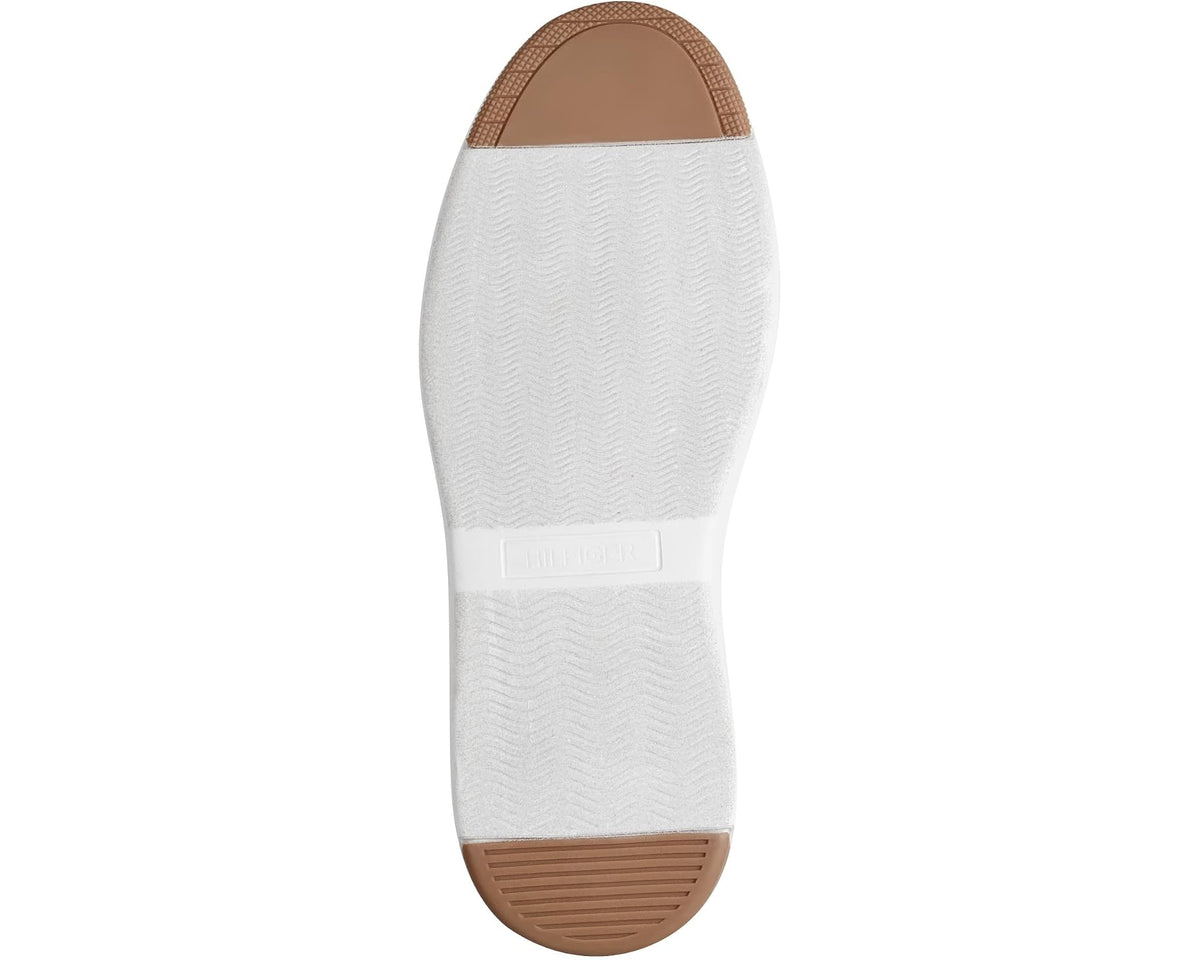 White Tommy Hilfiger Hines sneaker outsole with textured footbed and brown heel