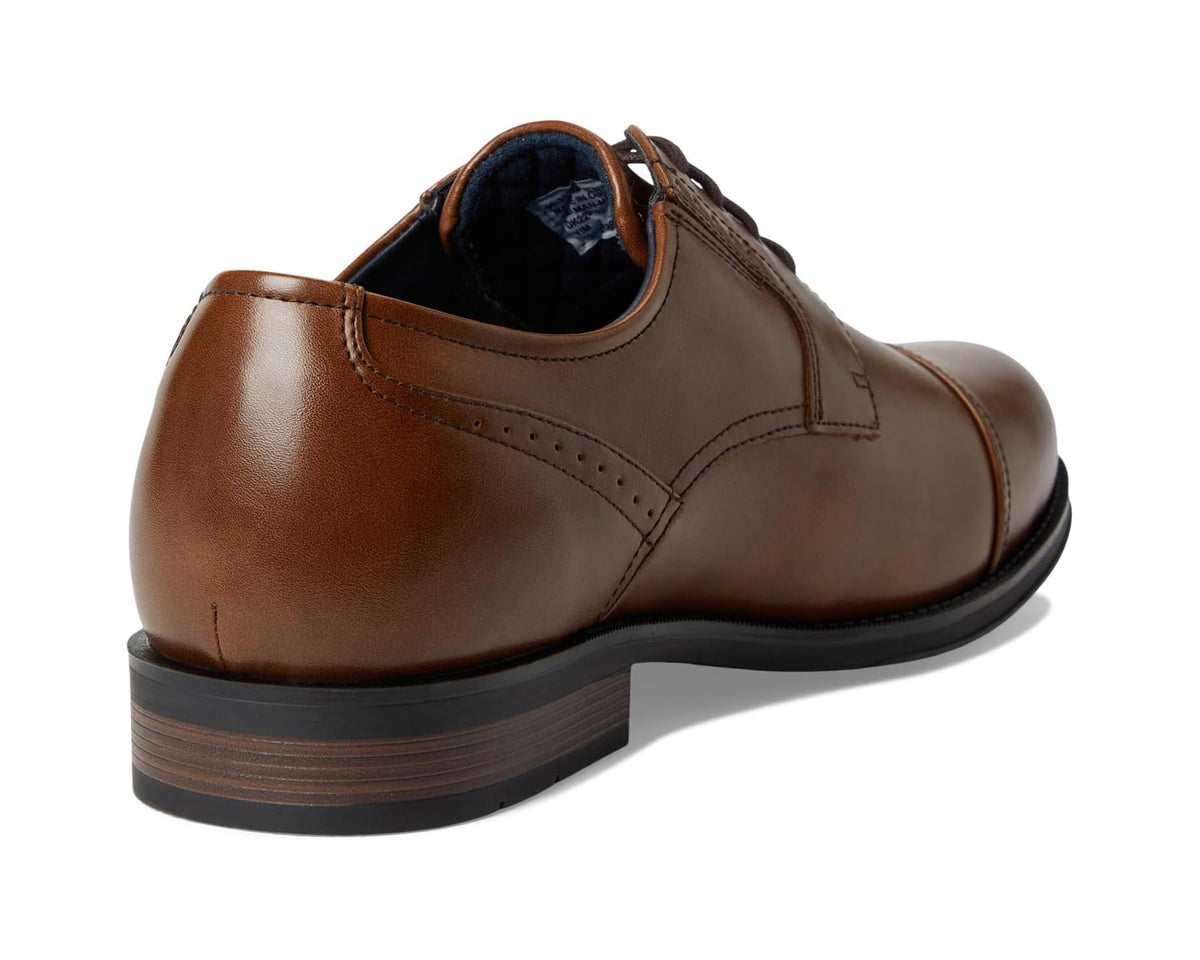 Men's cognac brown leather lace-up oxford shoe with padded heel collar