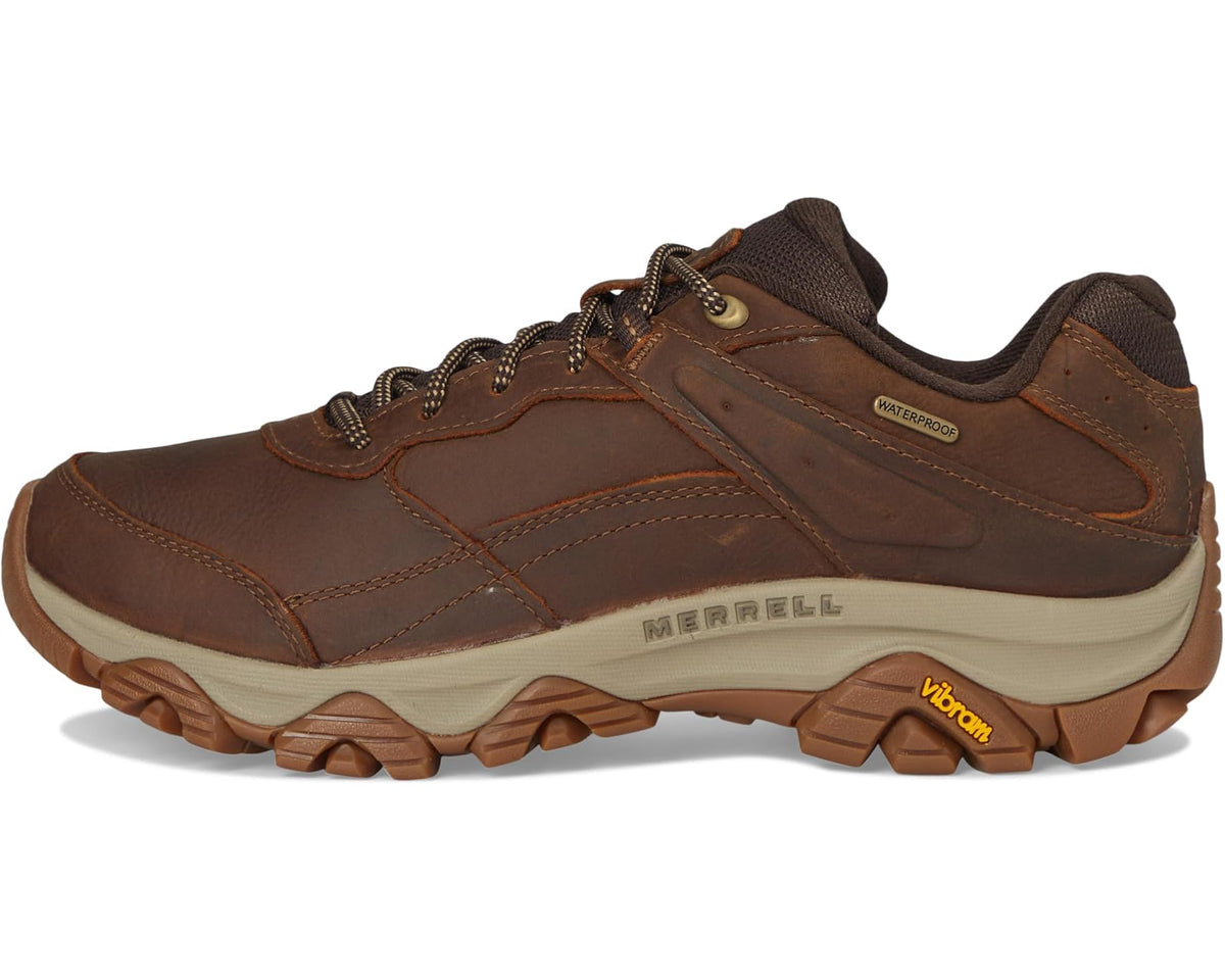 Men's Merrell waterproof hiking shoe, brown leather, lace-up with Vibram logo