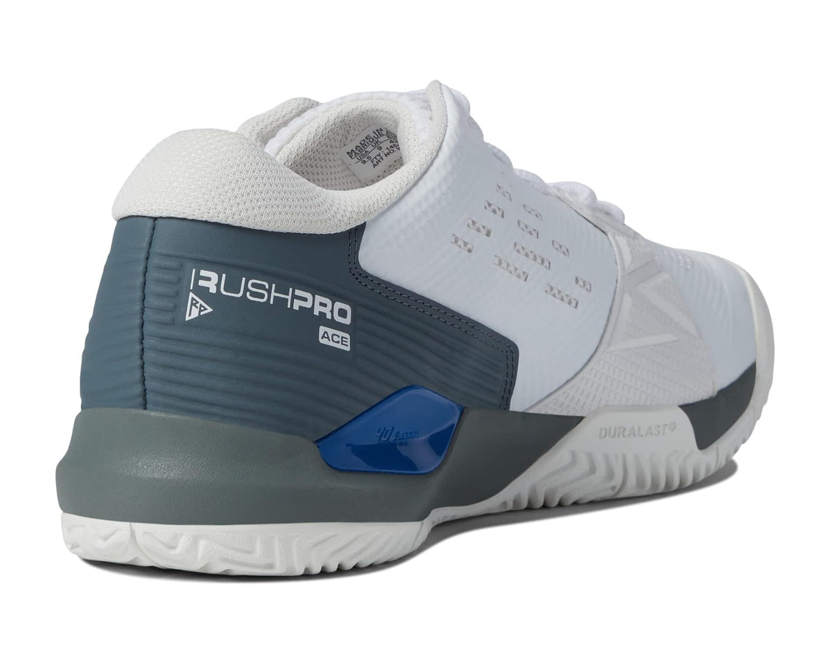 Wilson pickleball shoes with RUSH PRO ACE heel detail and dark blue back panel