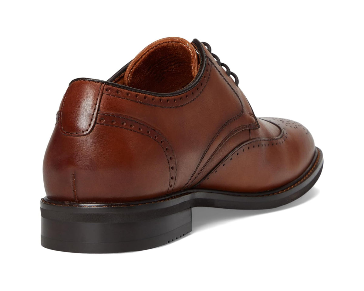 Stacy Adams men's brandy wingtip lace-up shoes with cushioned collar and black heel sole