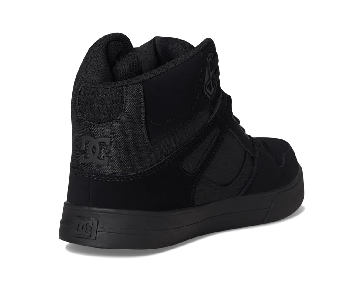 Men's black waterproof high-top work shoe heel with cushioned collar and pull tab