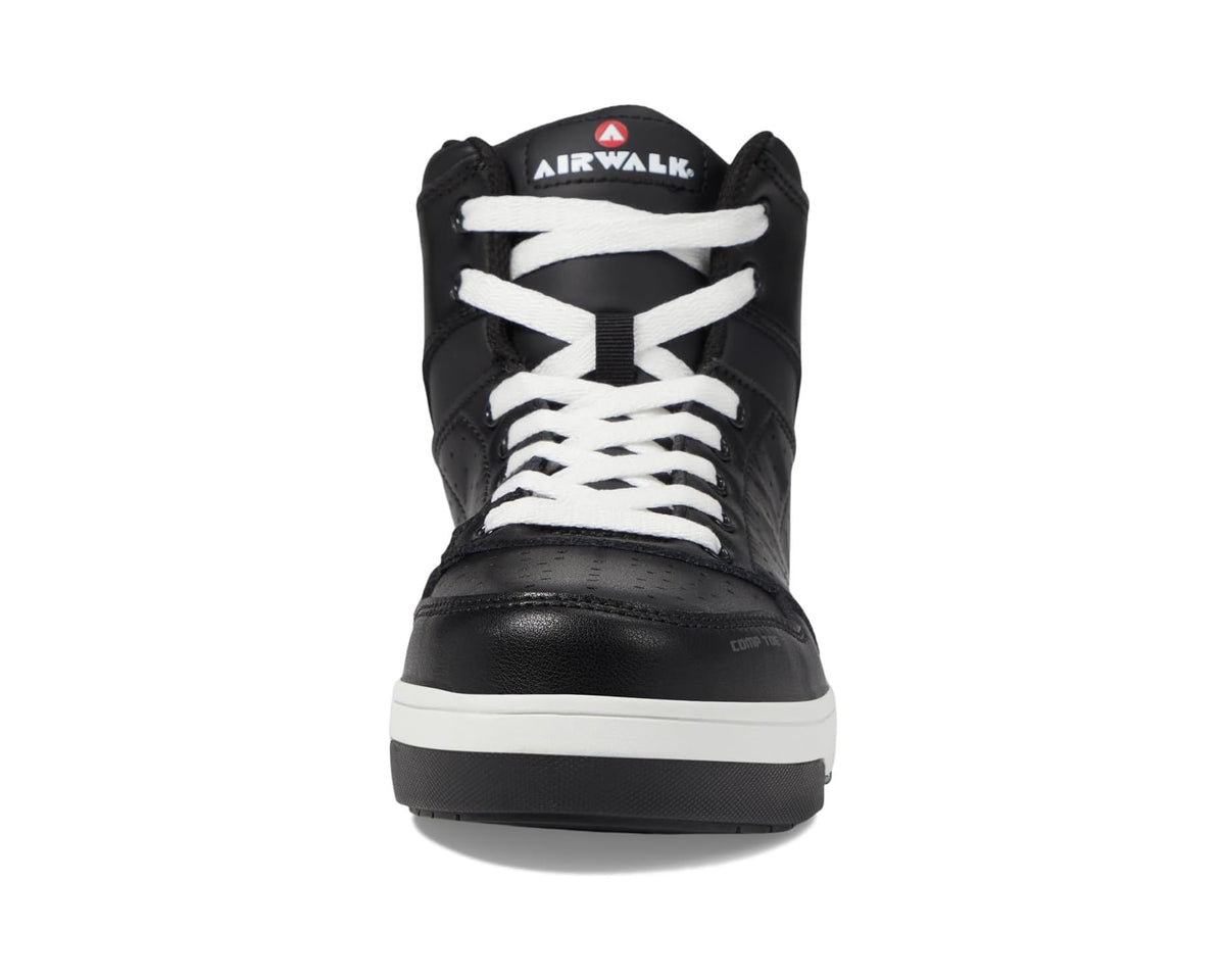 Airwalk men's mid-top work sneaker, black with white lace-up front and padded tongue