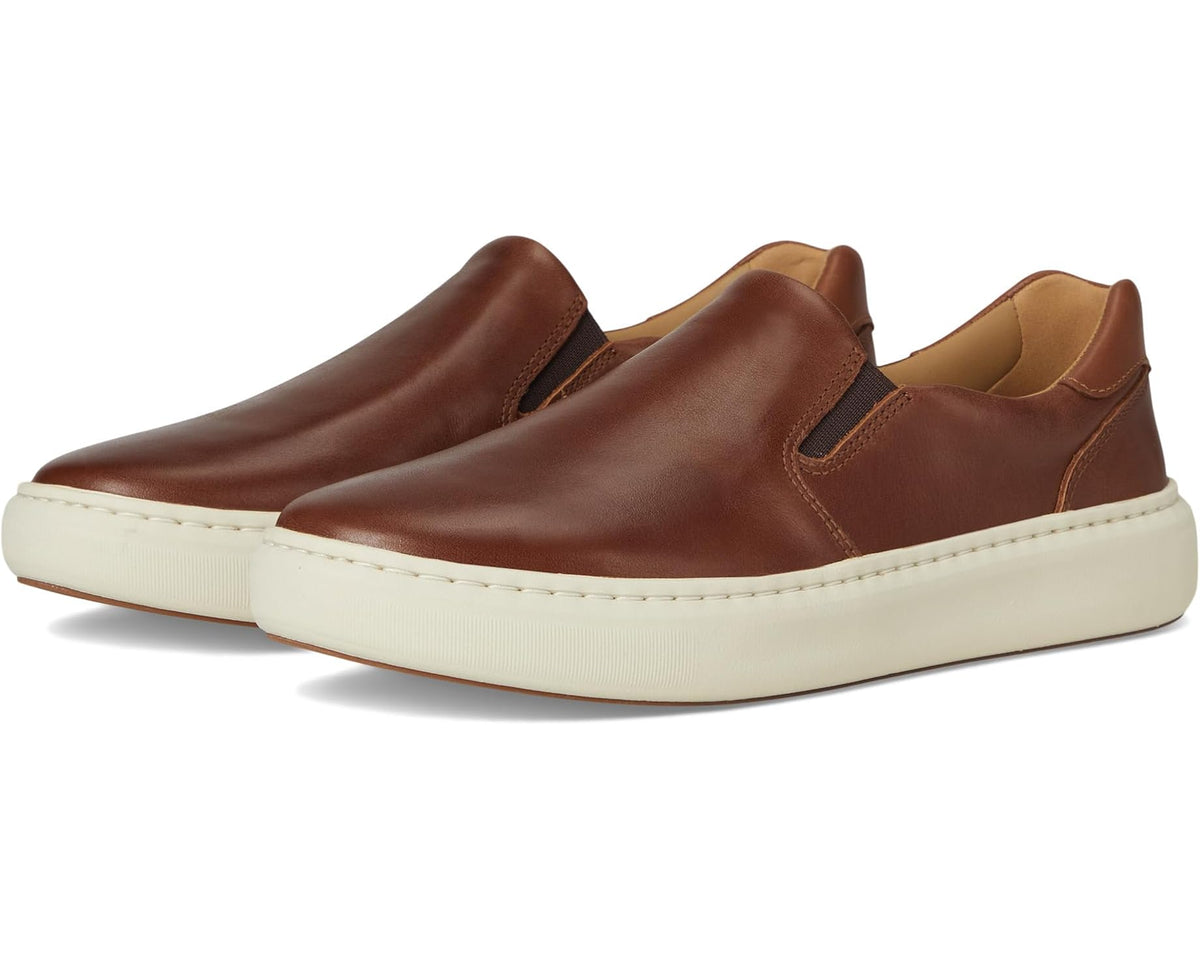 Men's Johnston & Murphy slip-on leather sneaker, tan-brown, cushioned sole