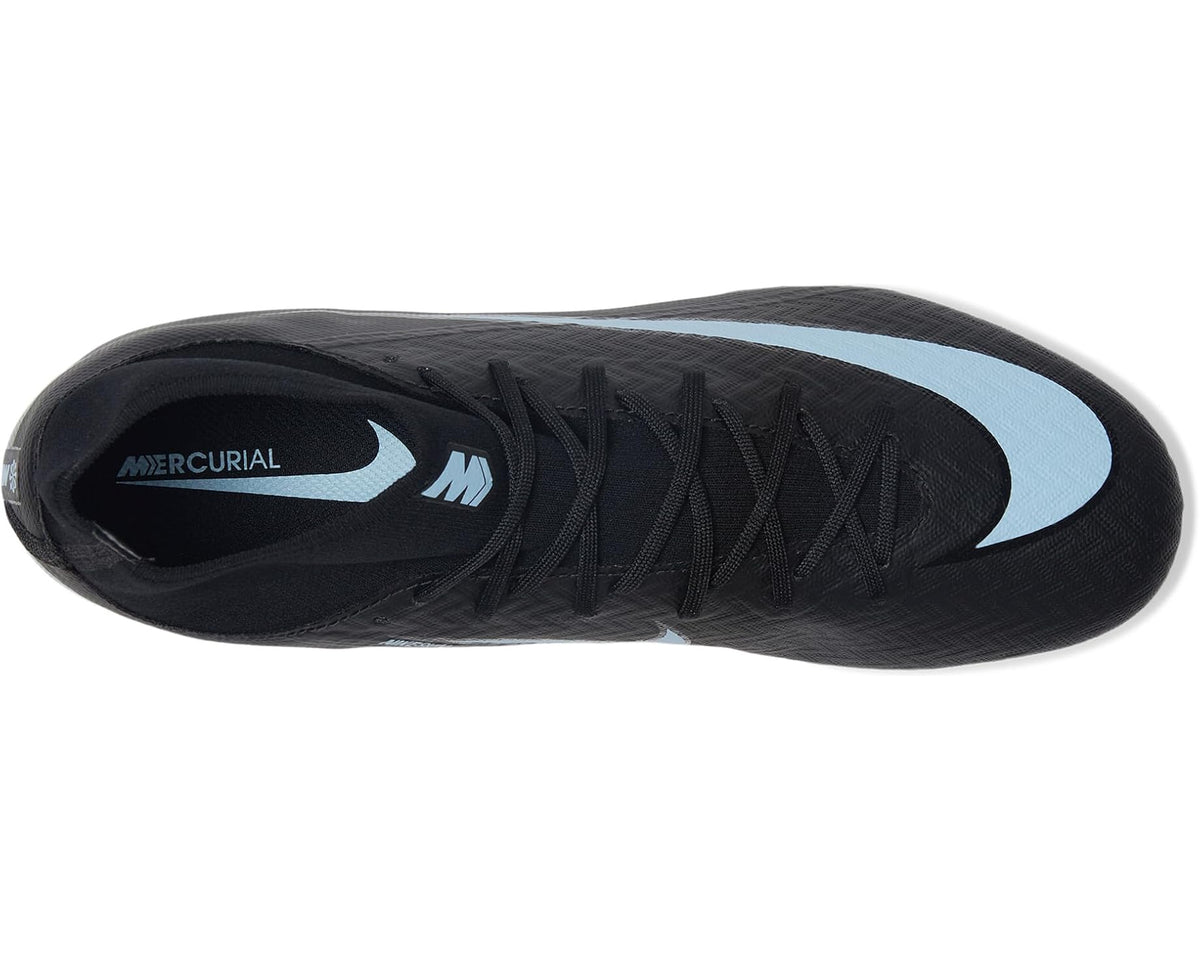 Nike Superfly 10 black sole football boots with Mercurial logo and blue accents