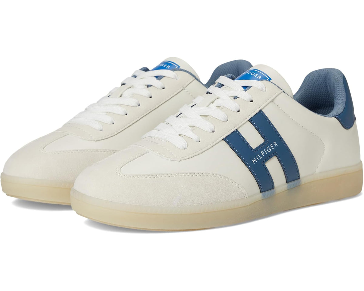 Men's Tommy Hilfiger Berge sneakers, white leather with blue logo stripes