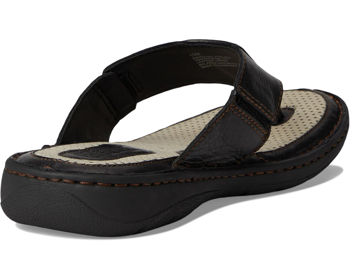 Men's black leather slide sandal with open toe strap and cushioned sole