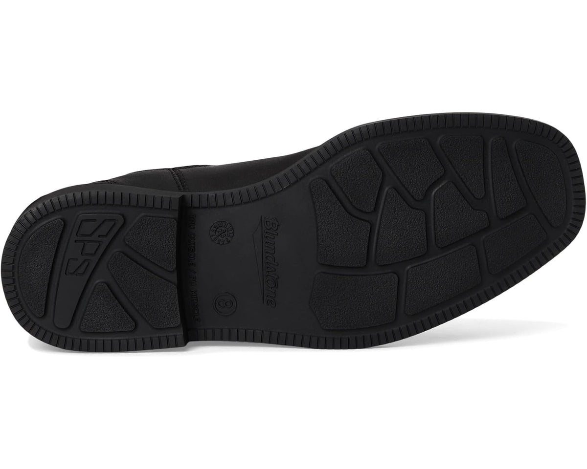 Black Blundstone Chelsea boots outsole with textured tread and molded rubber pattern