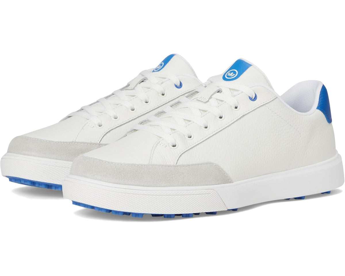 Men's leather hybrid course shoes, white with blue accents, lace-up