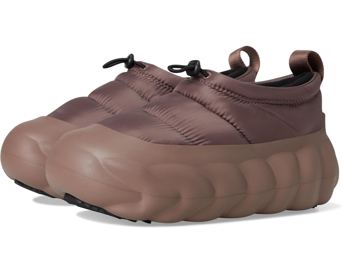 Crocs OverPuff Shorty slip-on in truffle brown, quilted upper, black laces