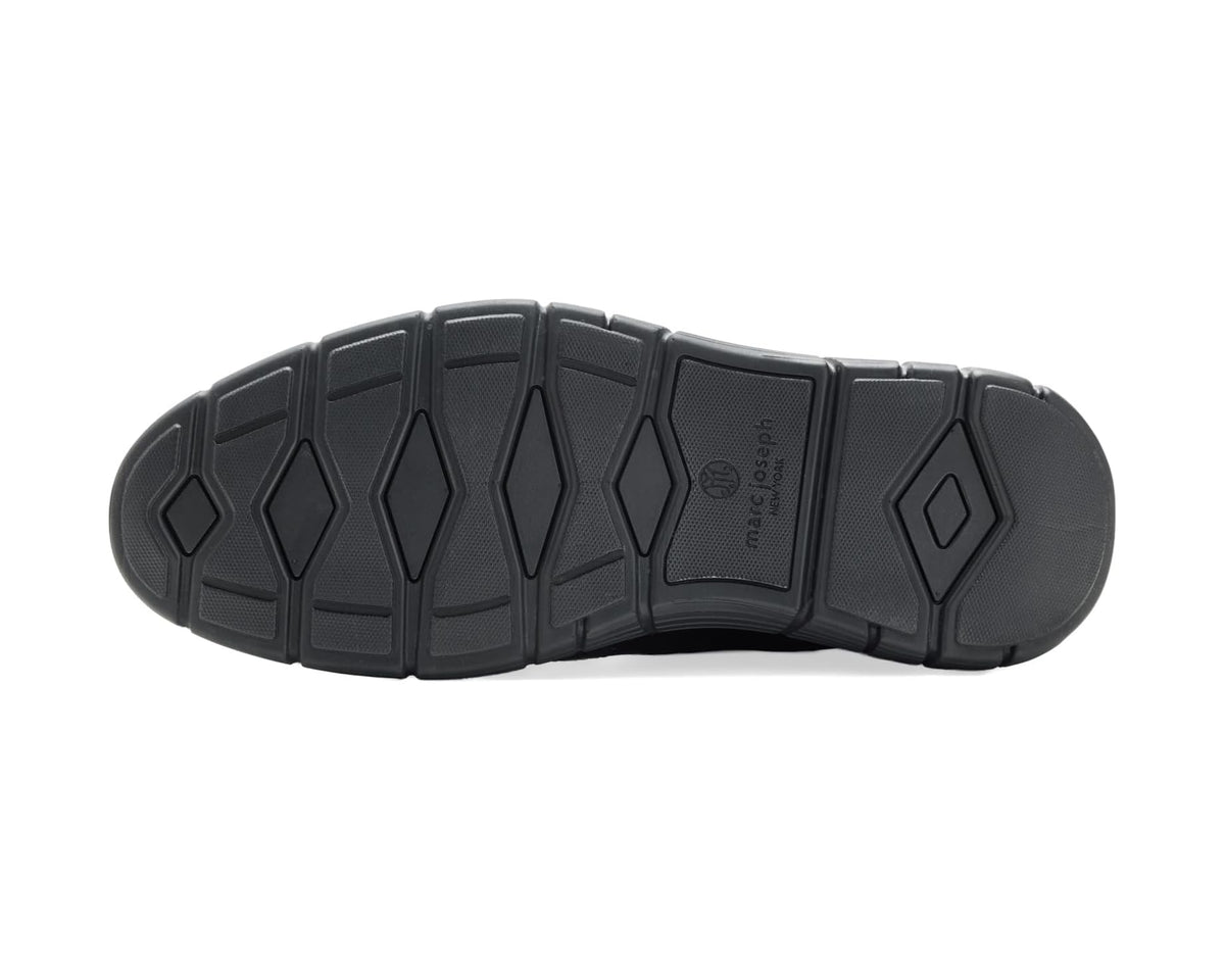 Black rubber outsole with tread pattern for men’s lace-up leather shoes