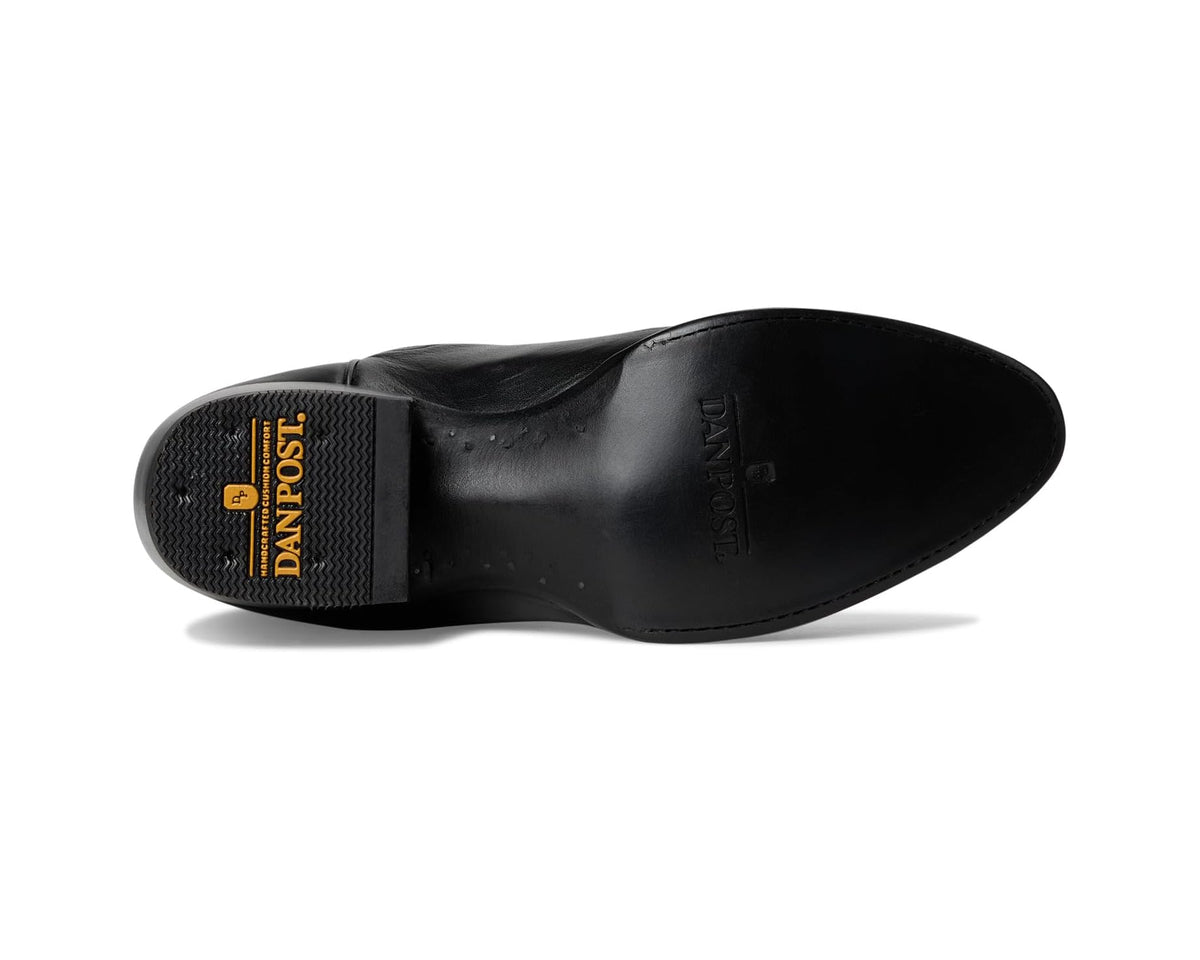 Black leather cowboy boot outsole with Dan Post branded tread