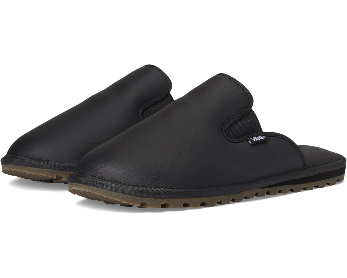 Unisex black slip-on mule with padded collar and textured rubber sole