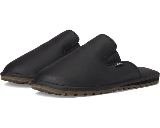 Unisex black slip-on mule with padded collar and textured rubber sole