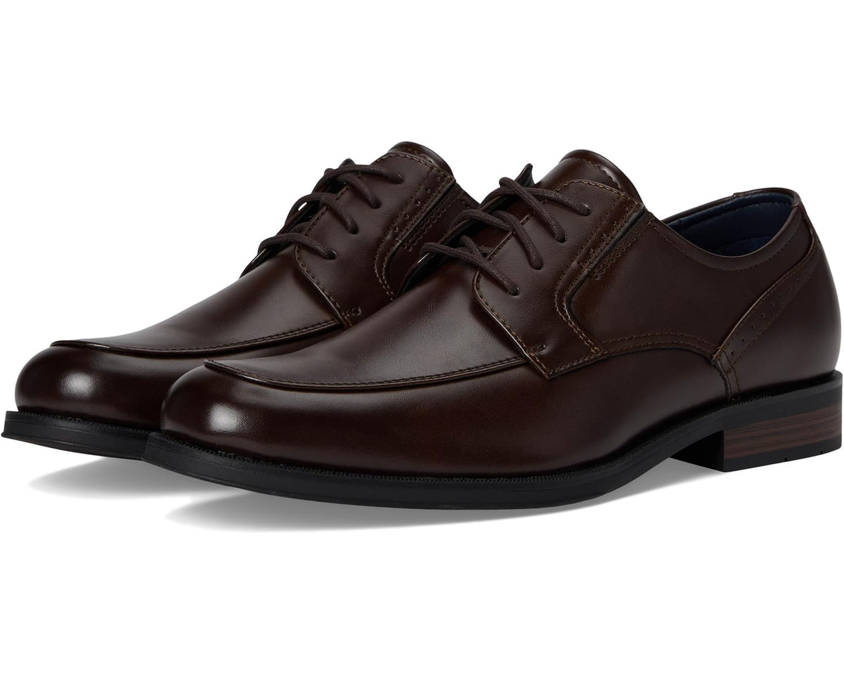Dockers men's lace-up dress shoes in chestnut brown leather with cap-toe stitching