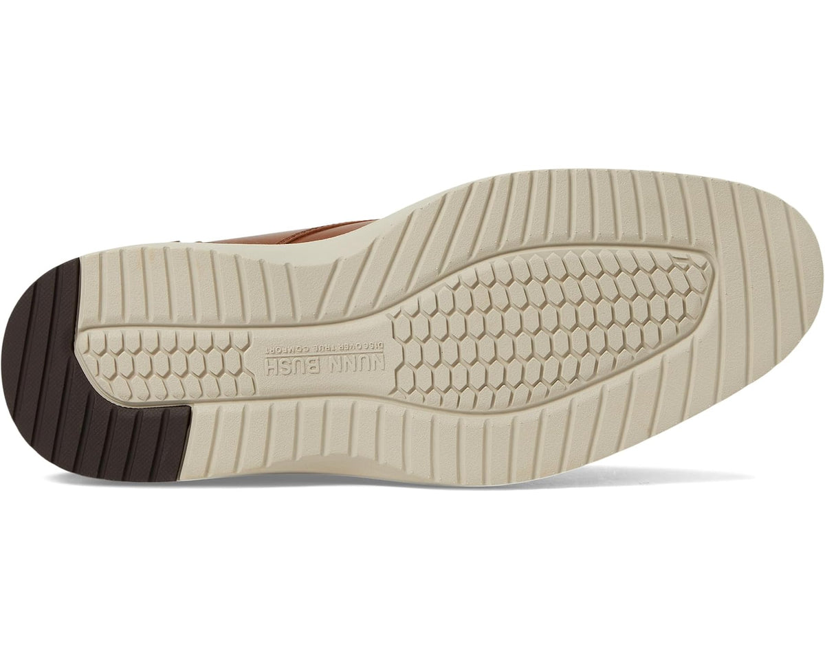 Cognac oxford shoe outsole with textured tread and hex pattern grip