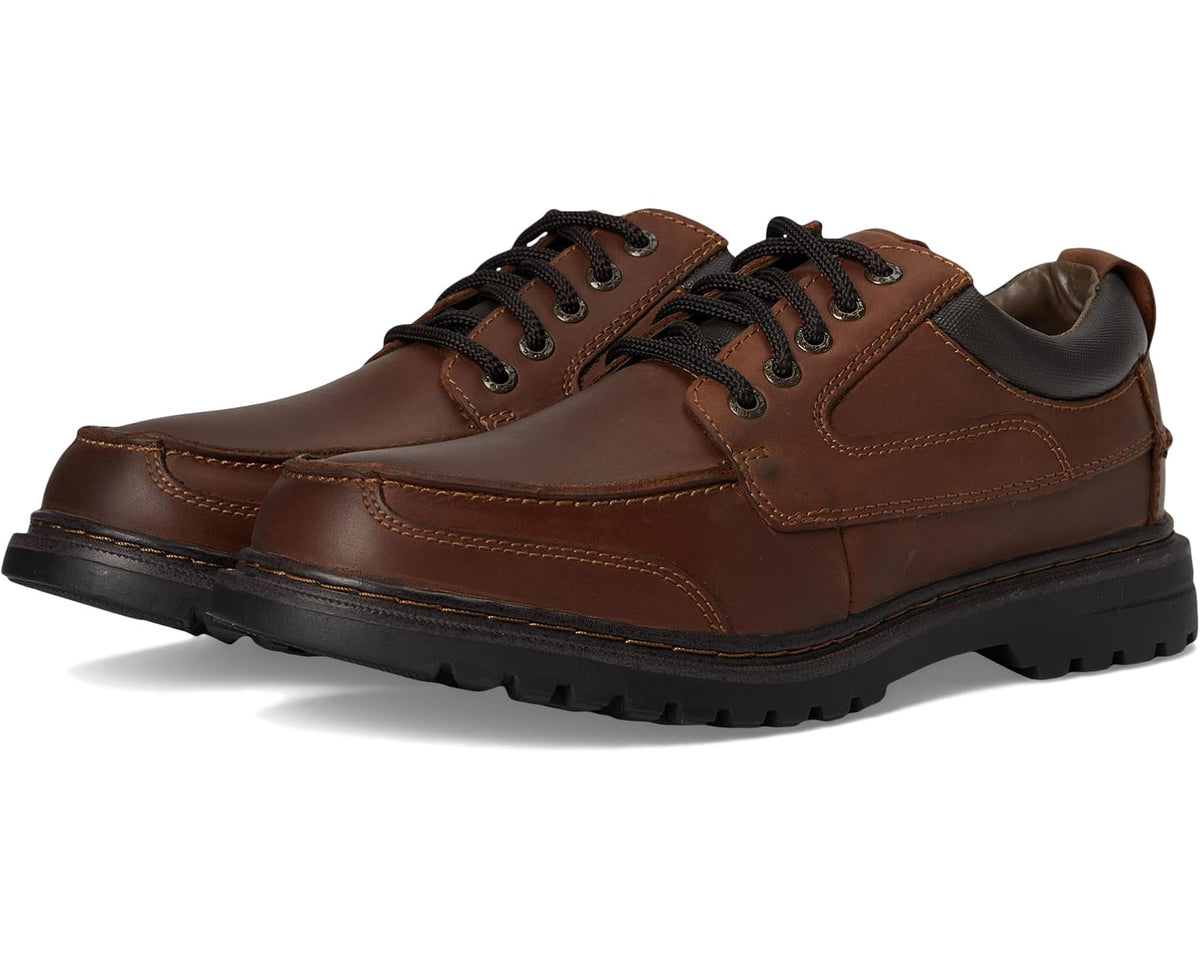 Men's brown leather lace-up work shoe with black laces and padded collar