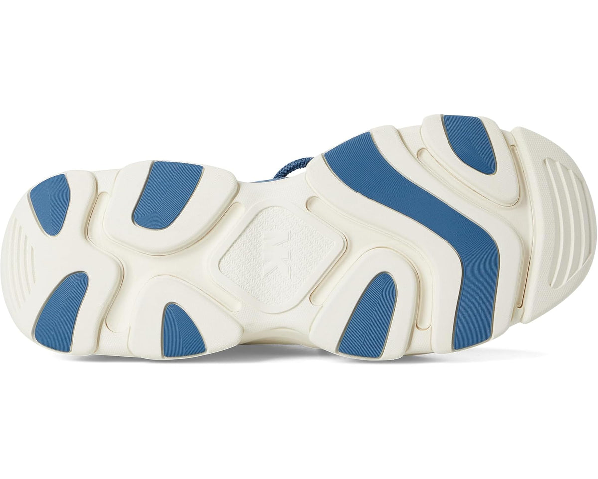 Atlas knit trainer outsole with blue tread pods and cream midsole