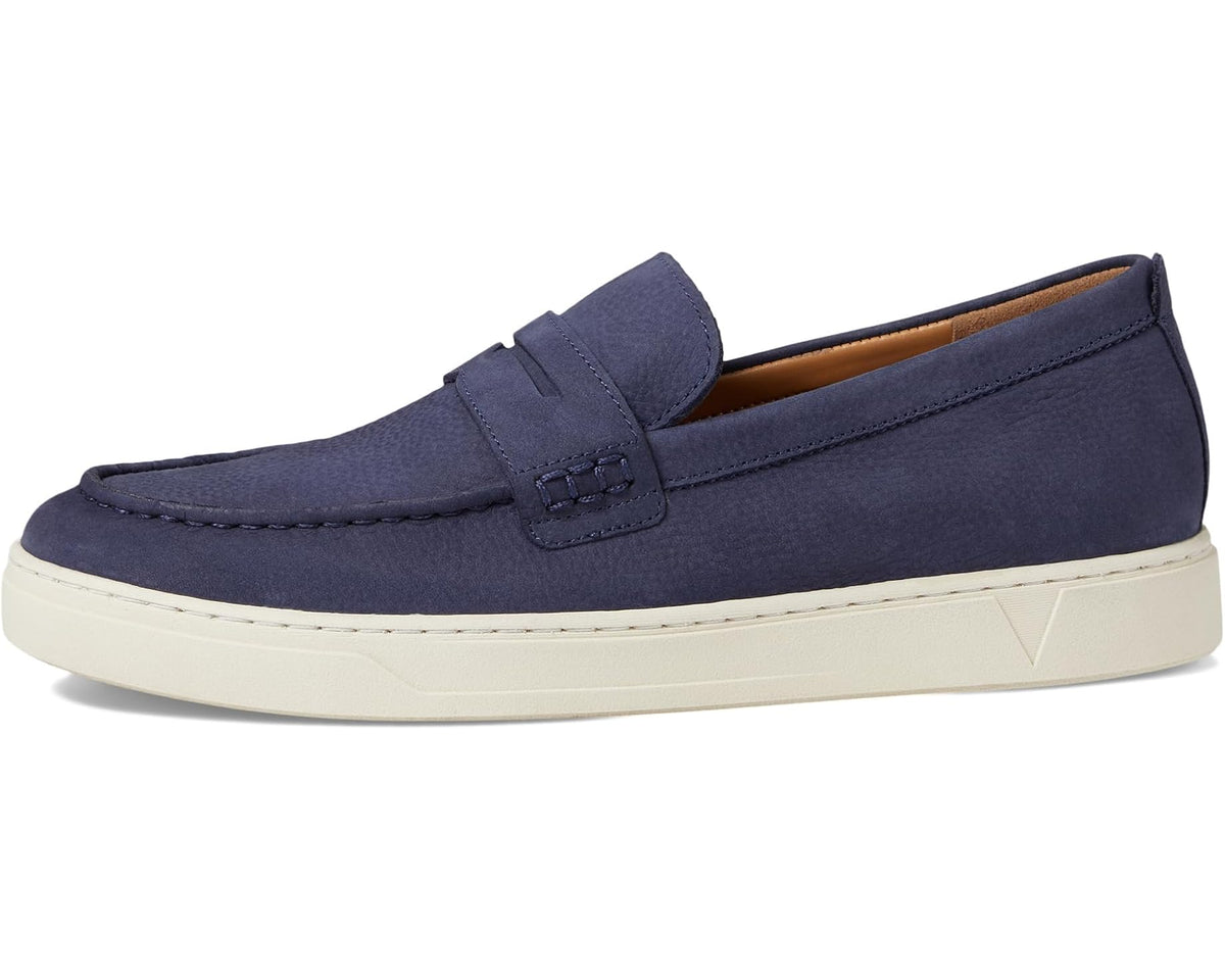 Men's VIONIC Thompson navy leather slip-on with strap-style vamp detail and white sole
