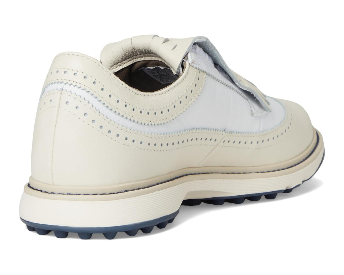 Men's adidas spikeless golf shoes, off-white heel with cushioned collar and navy outsole