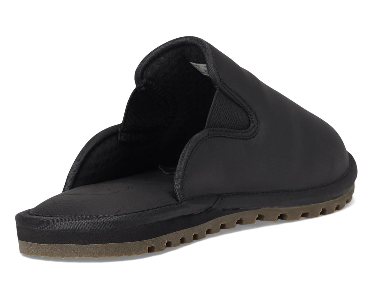 Unisex black mule slipper with open collar and soft black lining