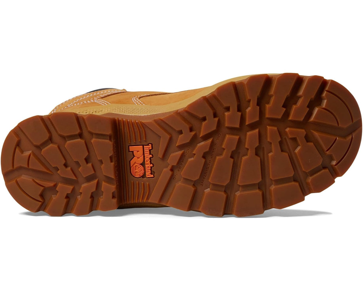 Wheat tan rubber outsole tread with boot logo and traction lugs