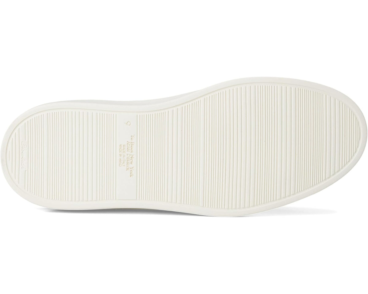 White rubber outsole with ribbed tread underside for black leather sneakers.