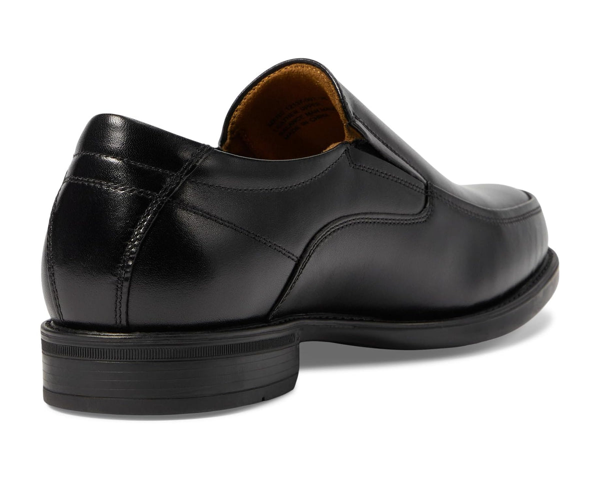 Men's Florsheim moc toe slip-on loafers, back view with black heel and sole