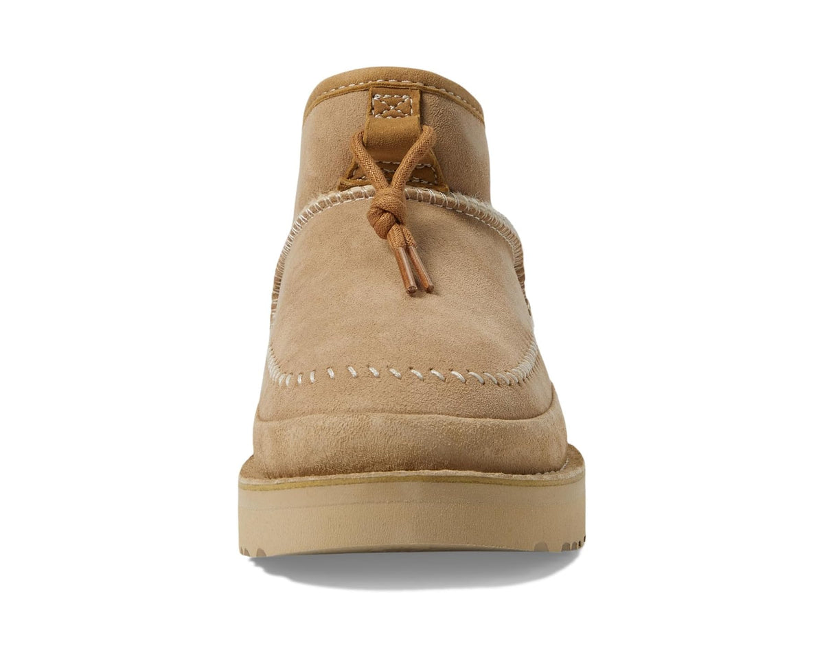 Unisex sand suede ankle boot with lace-up closure and padded collar