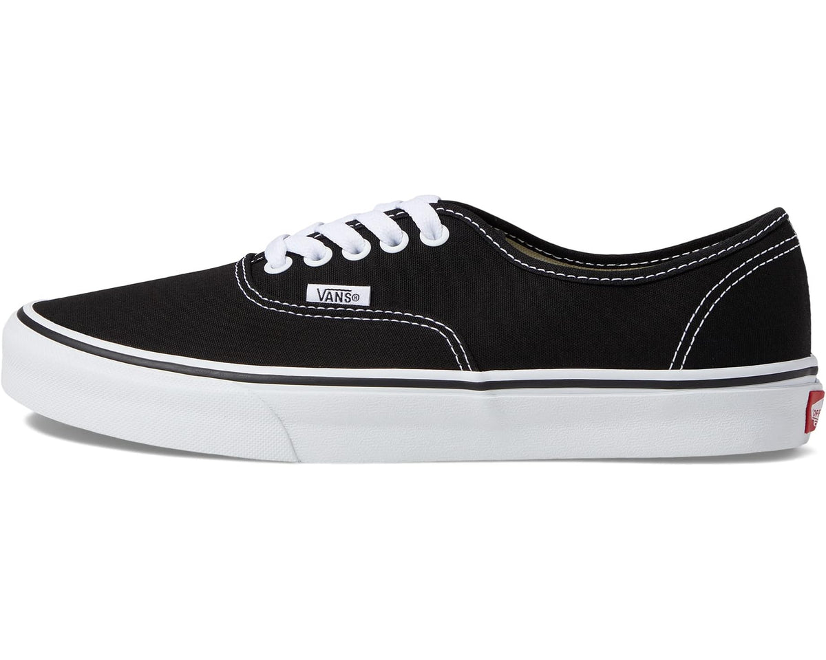 Vans unisex low-top sneakers, black canvas with white stitching and lace-up front