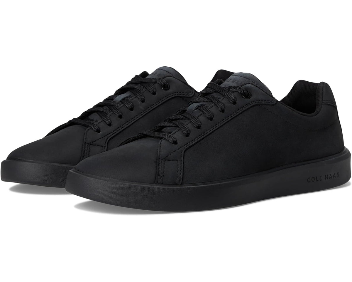 Black nubuck lace-up sneakers with contrast panels and low-profile rubber sole